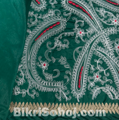 Green Pure Kantha Stitch Silk Saree Traditional